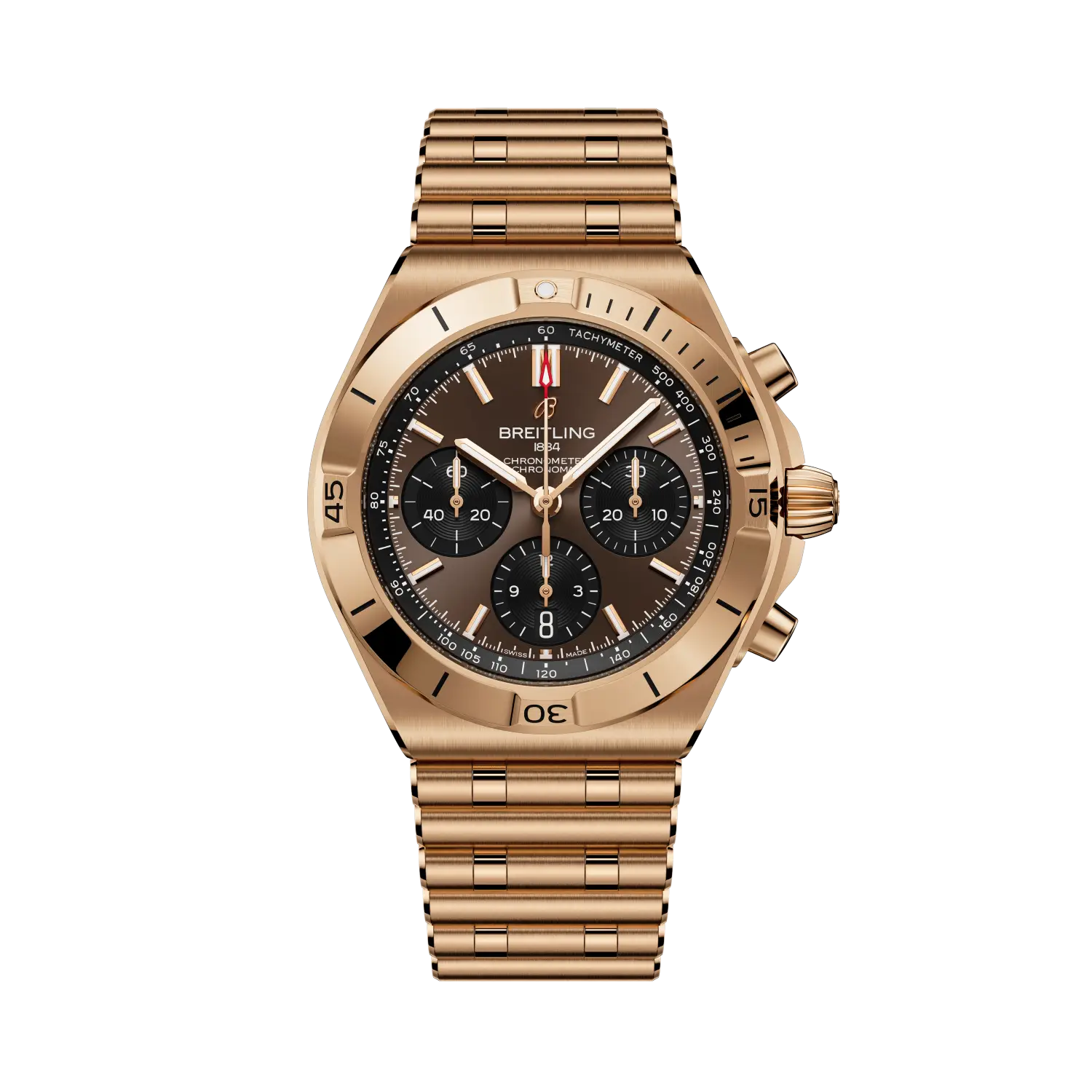 Breitling Chronomat B01 Chronograph 42mm Brown Dial 18k red gold bracelet RB0158101Q1R1