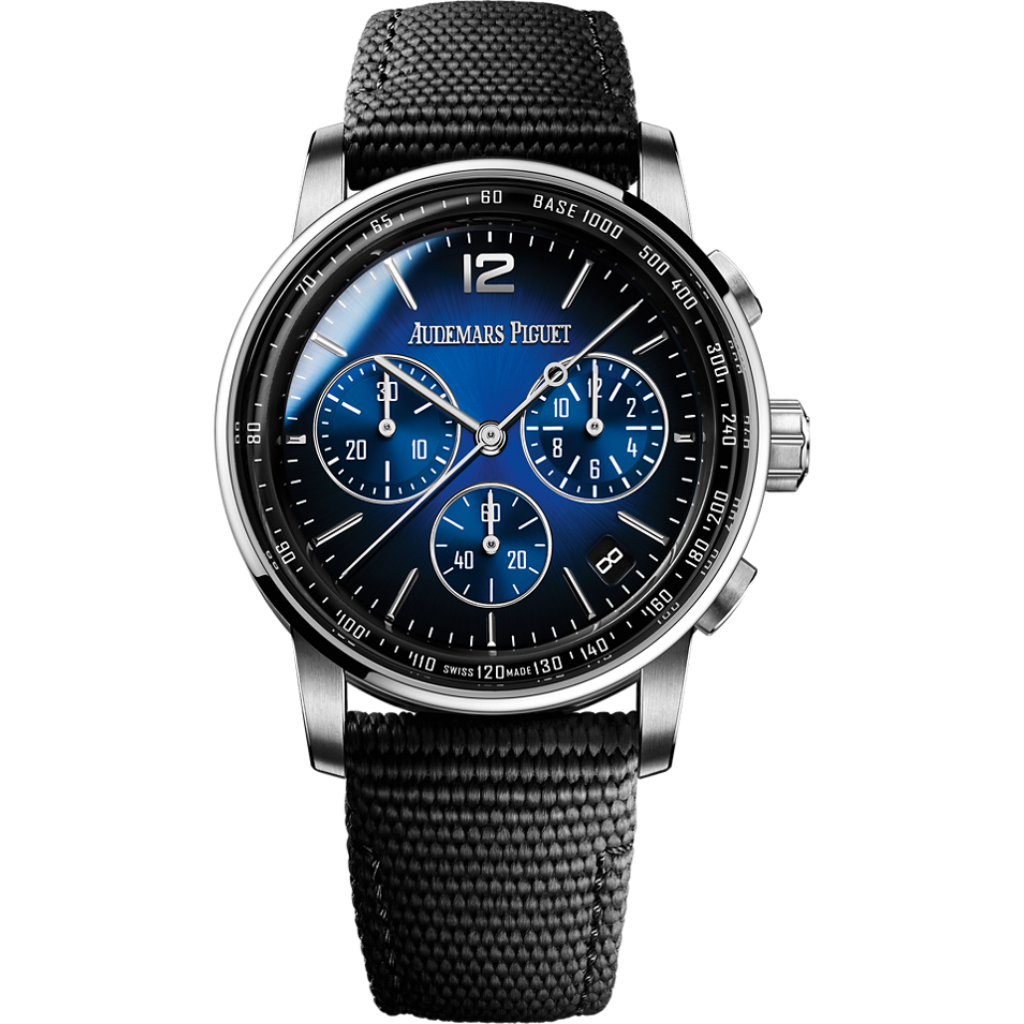 Audemars Piguet Code 11.59 by Audemars Piguet Selfwinding Chronograph 41 mm Blue  Dial 18-Carat White Gold Rubber-Coated Strap 26393BC.OO.A002KB.01 - WATCHXNYC