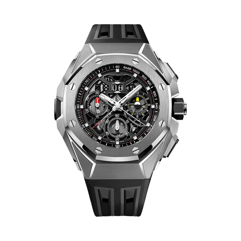 Audemars Piguet Royal Oak Concept Split-Seconds Chronograph GMT Large Date 43 mm Transparent Dial Titanium Rubber Strap 26650TI.OO.D013CA.01 - WATCHXNYC