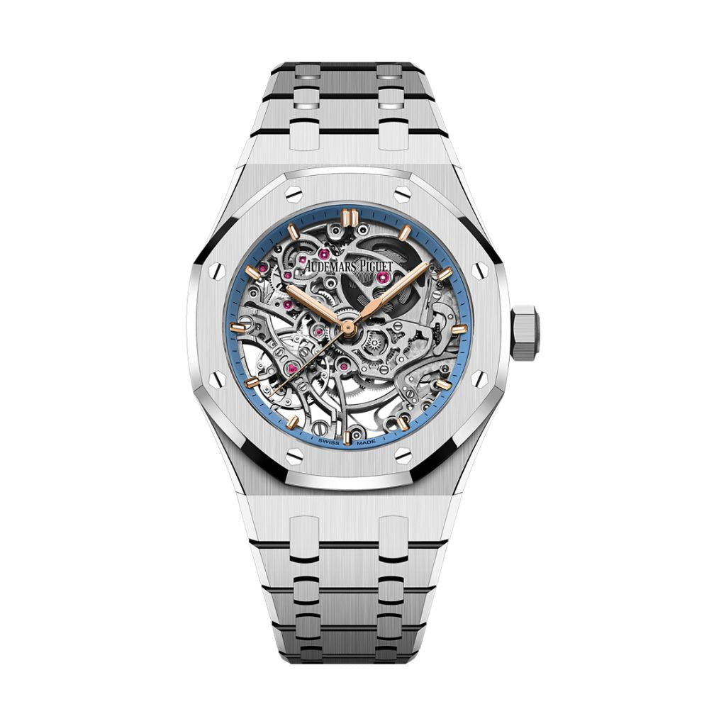 Audemars Piguet Royal Oak Double Balance Wheel Openworked 37 mm Light Blue Dial 18-Carat White Gold Bracelet 15467BC.OO.1256BC.01 - WATCHXNYC