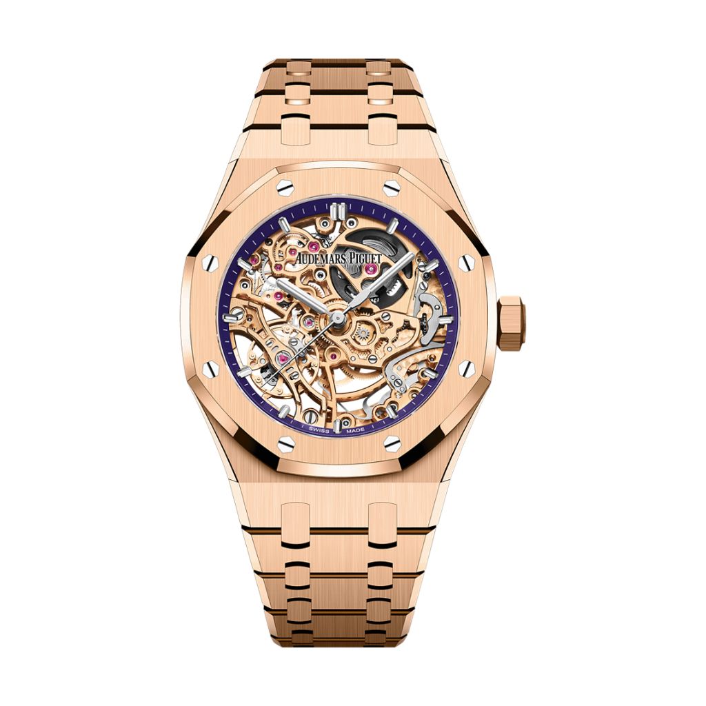 Audemars Piguet Royal Oak Double Balance Wheel Openworked 37 mm Purple Dial 18-Carat Pink Gold Bracelet 15467OR.OO.1256OR.02 - WATCHXNYC