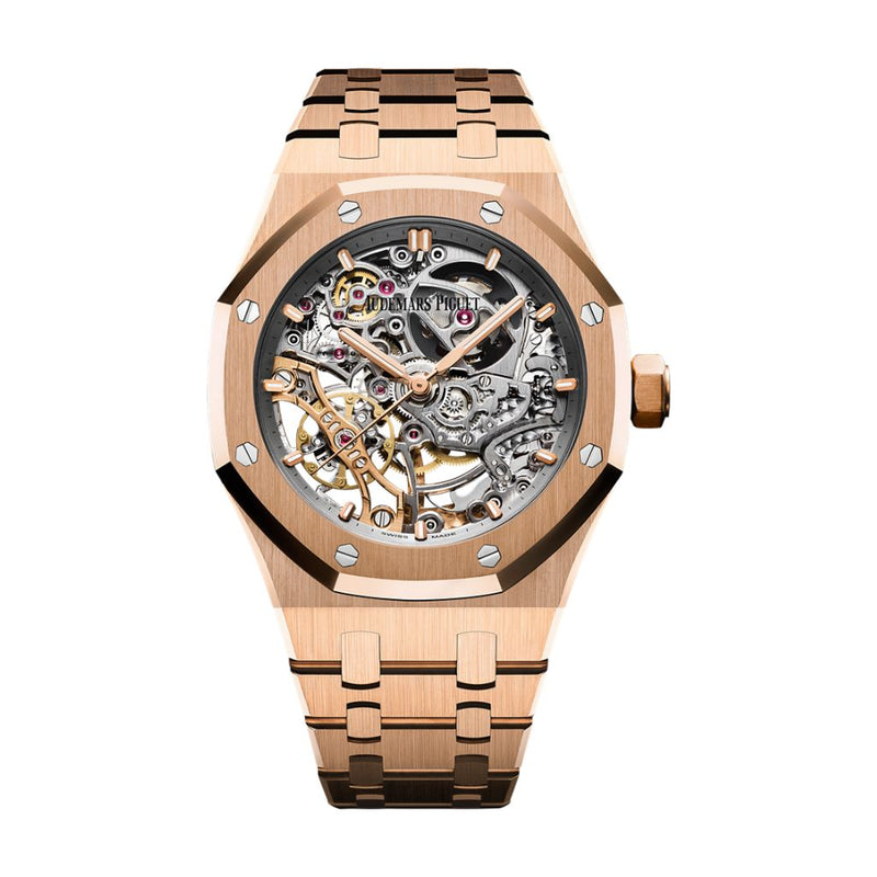 Audemars Piguet Royal Oak Double Balance Wheel Esqueletizado 37 mm Esfera transparente Brazalete de oro rosa de 18 quilates 15467OR.OO.1256OR.01 