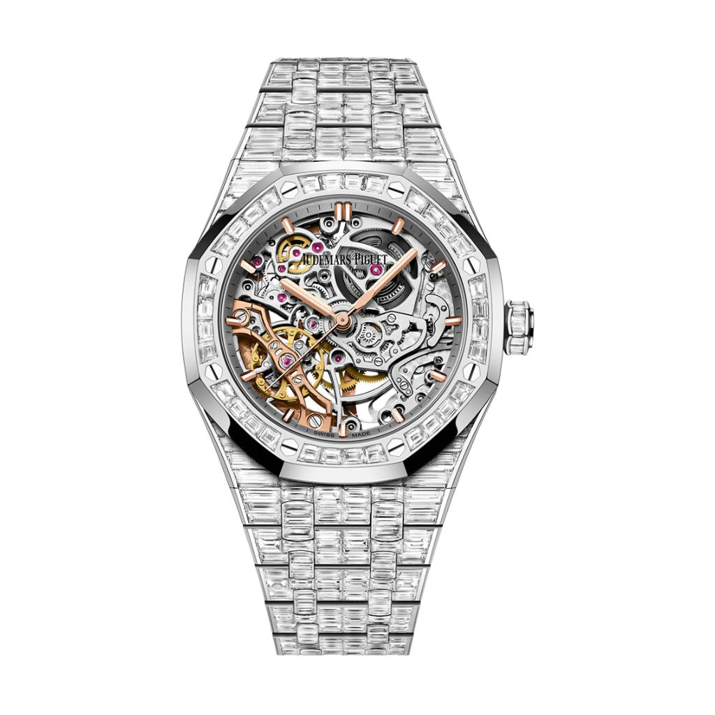 Audemars Piguet Royal Oak Double Balance Wheel Openworked 37 mm Transparent Dial with Diamonds 18-Carat White Gold Bracelet 15469BC.ZZ.1260BC.01-A - WATCHXNYC
