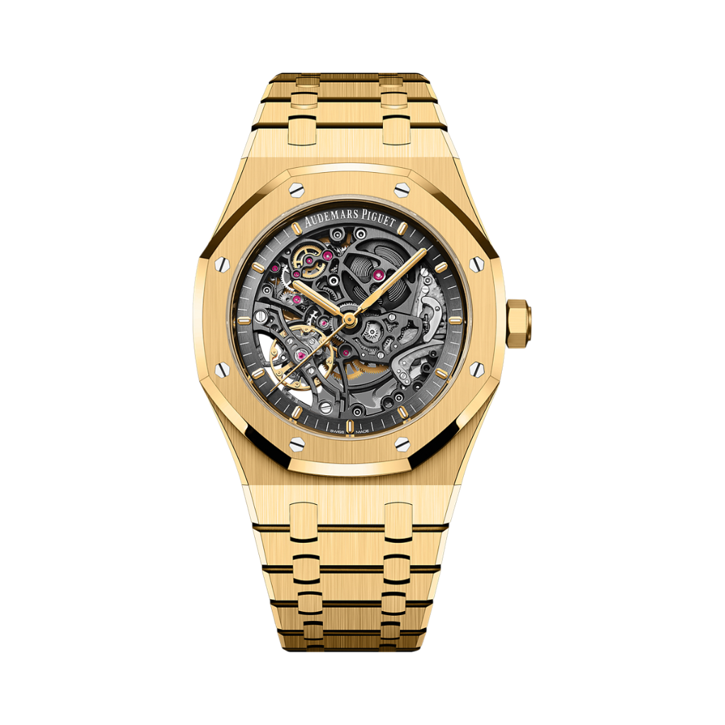 Audemars Piguet Royal Oak Double Balance Wheel Openworked 41 mm Transparent Dial 18-Carat Yellow Gold Bracelet 15407BA.OO.1220BA.01 - WATCHXNYC