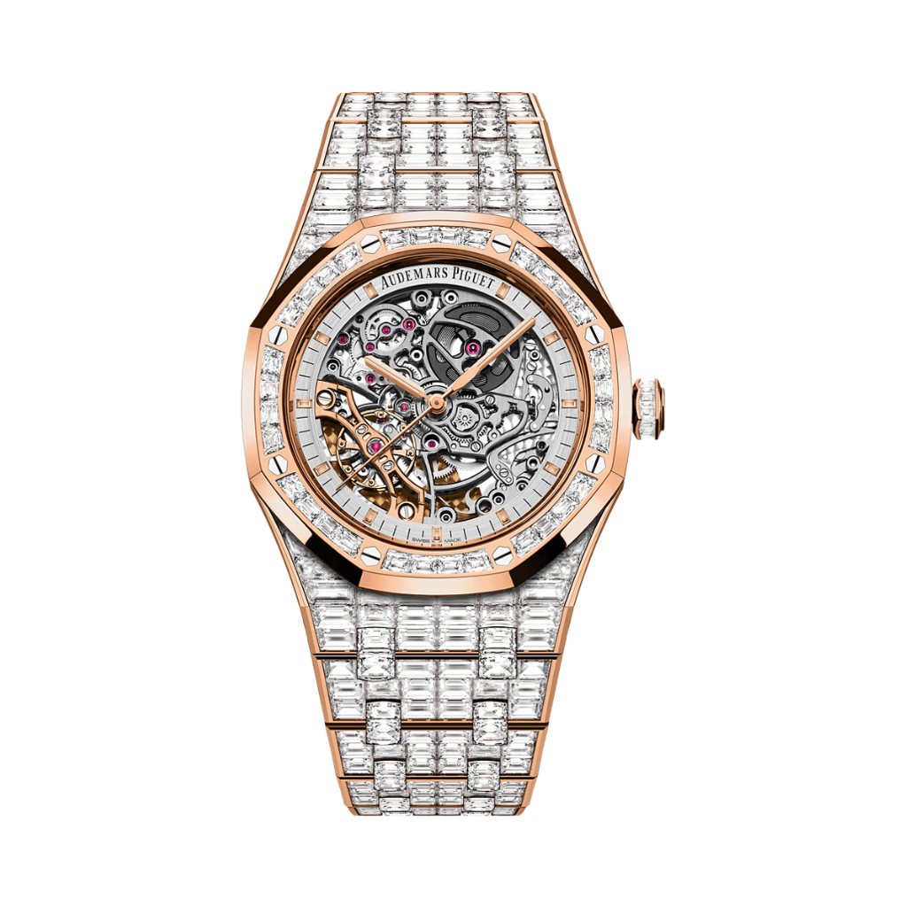 Audemars Piguet Royal Oak Double Balance Wheel Openworked 41 mm Transparent Dial with Diamonds 18-Carat Pink Gold Bracelet 15417OR.ZZ.1267OR.01.A - WATCHXNYC