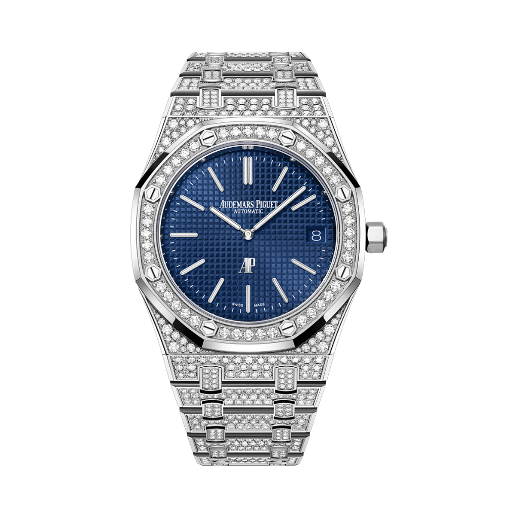 Audemars Piguet Royal Oak Jumbo Extra-Thin 39 mm Blue  Dial with Diamonds 18-Carat White Gold Bracelet 16202BC.ZZ.1241BC.02 - WATCHXNYC