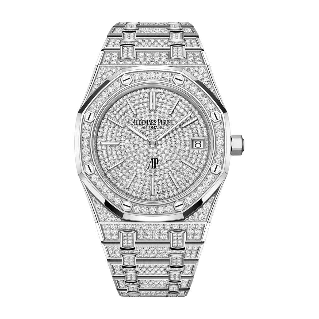Audemars Piguet Royal Oak Jumbo Extra-Thin 39 mm Diamond Paved Dial 18-Carat White Gold Bracelet 16202BC.ZZ.1241BC.01 - WATCHXNYC