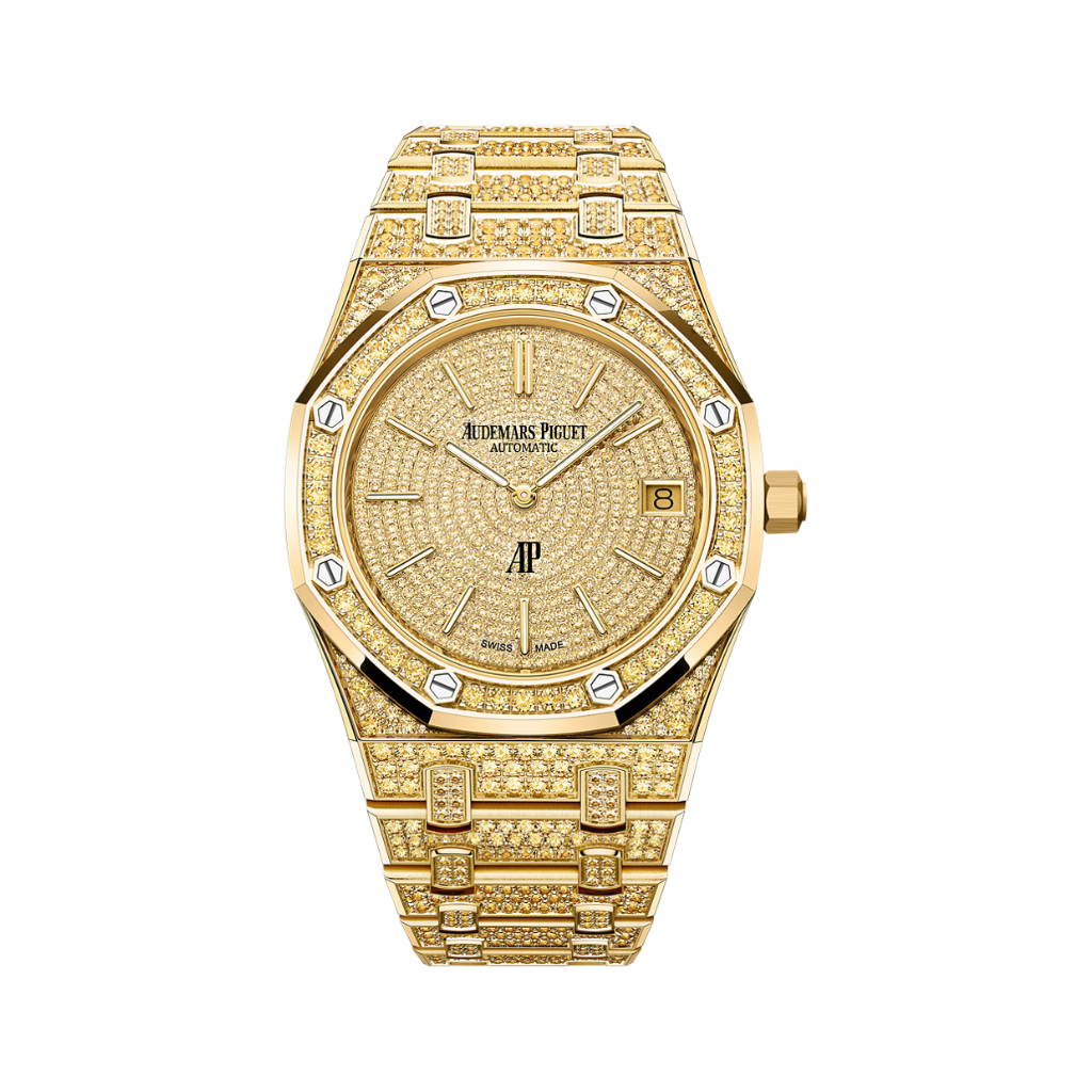 Audemars Piguet Royal Oak Jumbo Extra-Thin 39 mm Diamond Paved Dial 18-Carat Yellow Gold Bracelet 16202BA.HH.1241BA.01 - WATCHXNYC