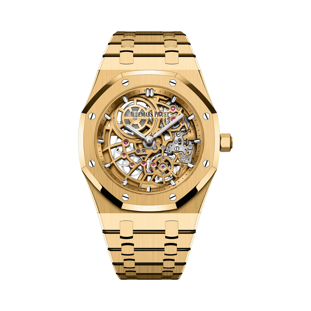 Audemars Piguet Royal Oak Jumbo Extra-Thin Openworked 39 mm Transparent Dial 18-Carat Yellow Gold Bracelet 16204BA.OO.1240BA.01 - WATCHXNYC