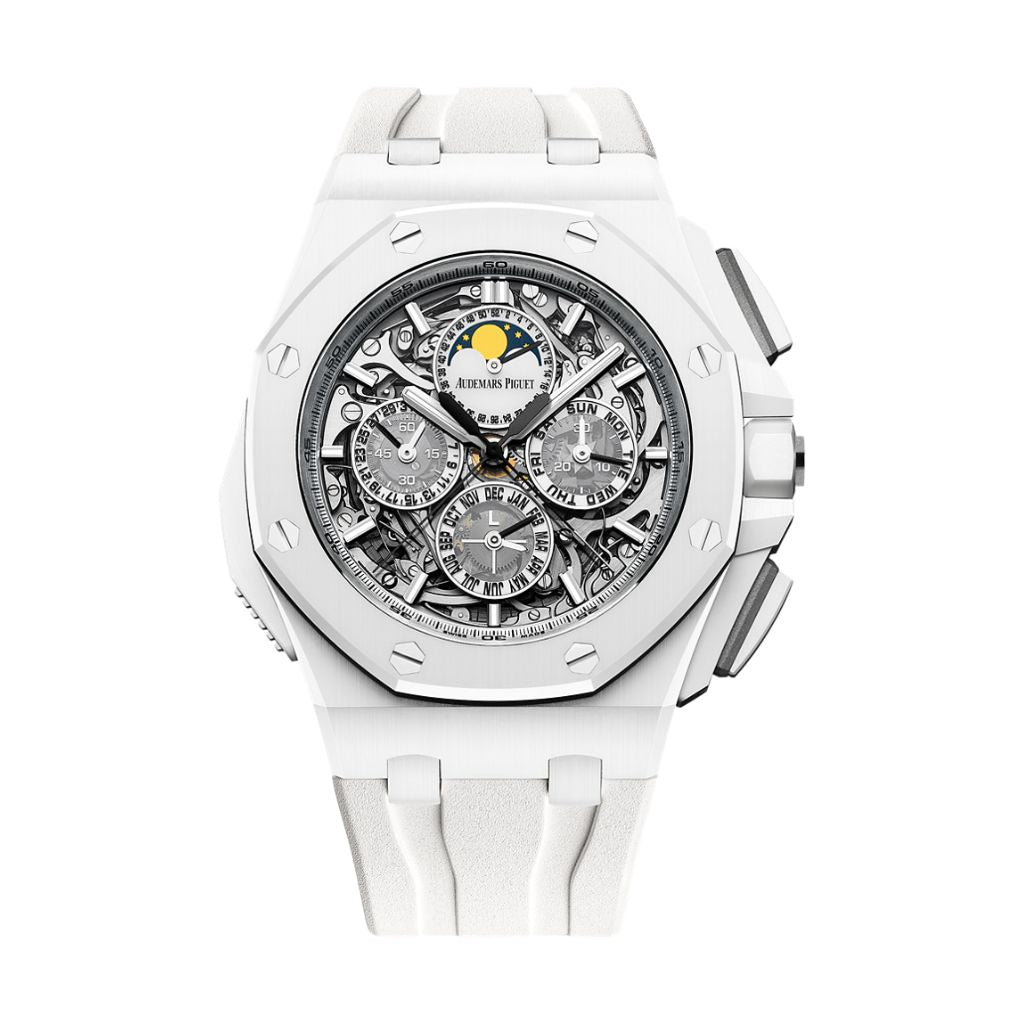 Audemars Piguet Royal Oak Offshore Grande Complication 44 mm Transparent Dial White Ceramic Rubber Strap 26582CB.OO.A010CA.01 - WATCHXNYC