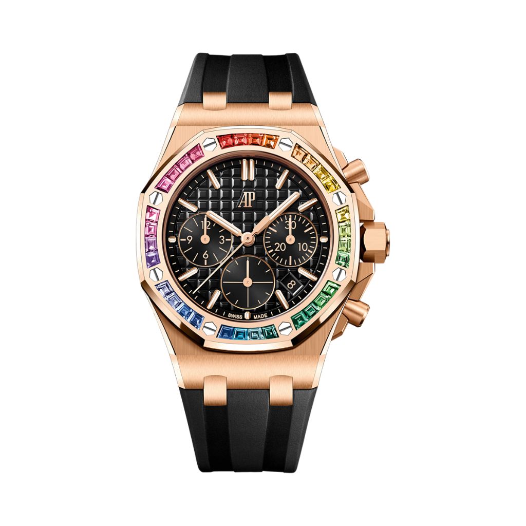 Audemars Piguet Royal Oak Offshore Selfwinding Chronograph 37 mm Black Dial with Diamonds 18-Carat Pink Gold Rubber Strap 26236OR.YY.D002CA.01 - WATCHXNYC
