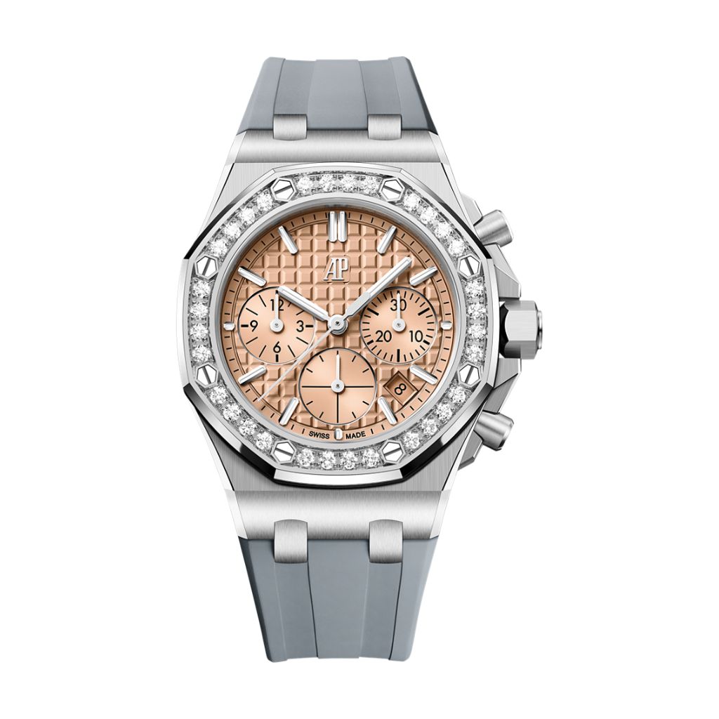 Audemars Piguet Royal Oak Offshore Selfwinding Chronograph 37 mm Salmon Dial with Diamonds Stainless Steel Rubber Strap 26231ST.ZZ.A178CA.01 - WATCHXNYC