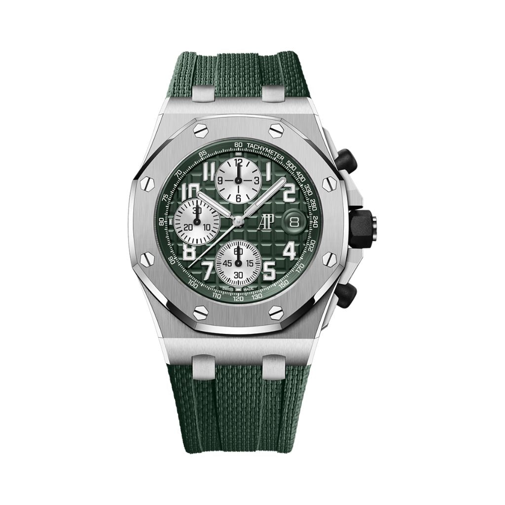 Audemars Piguet Royal Oak Offshore Selfwinding Chronograph 42 mm Khaki Green Dial Titanium Rubber Strap 26238TI.OO.A056CA.01 - WATCHXNYC
