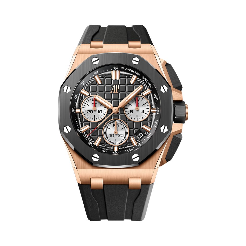 Audemars Piguet Royal Oak Offshore Selfwinding Chronograph 43 mm Black Dial 18-Carat Pink Gold Rubber Strap 26420RO.OO.A002CA.01 - WATCHXNYC