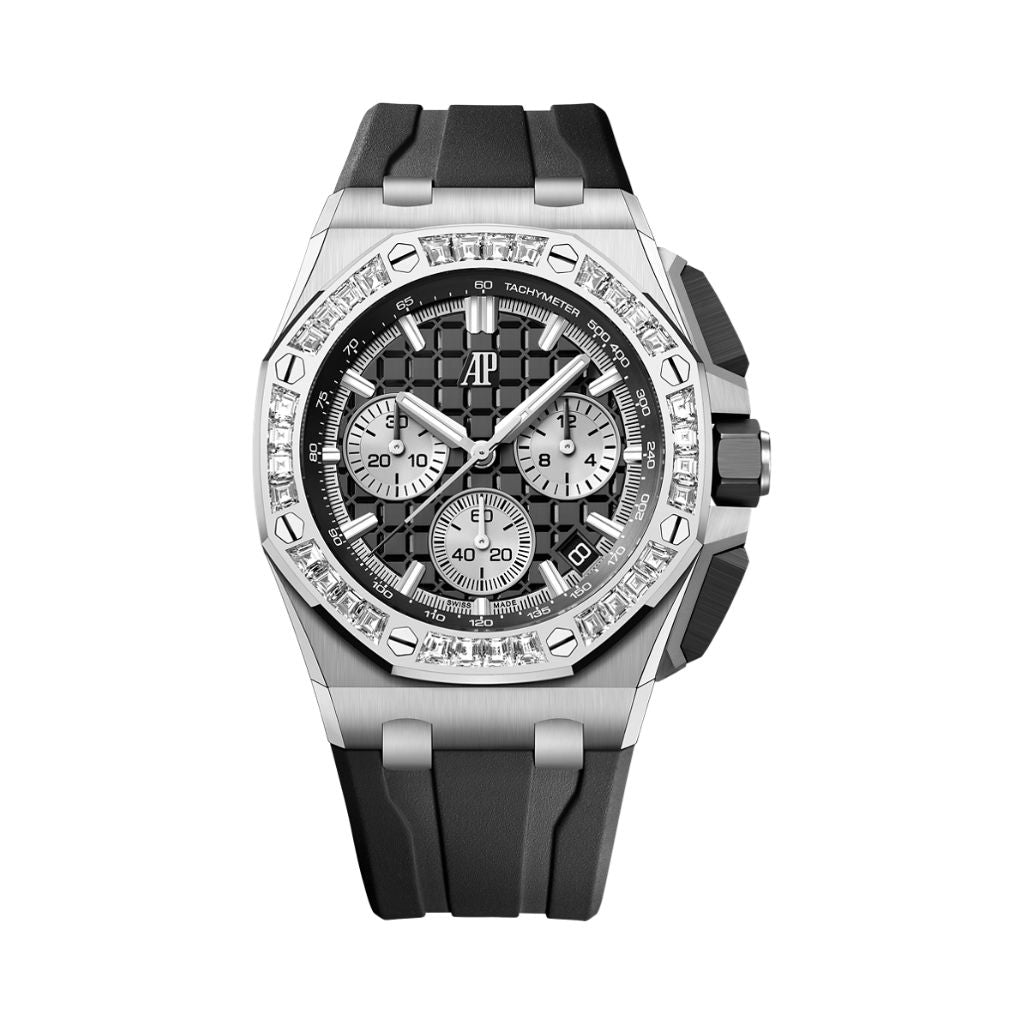 Audemars Piguet Royal Oak Offshore Selfwinding Chronograph 43 mm Black Dial with Diamonds 18-Carat White Gold Rubber Strap 26424BC.ZZ.D002CA.01 - WATCHXNYC