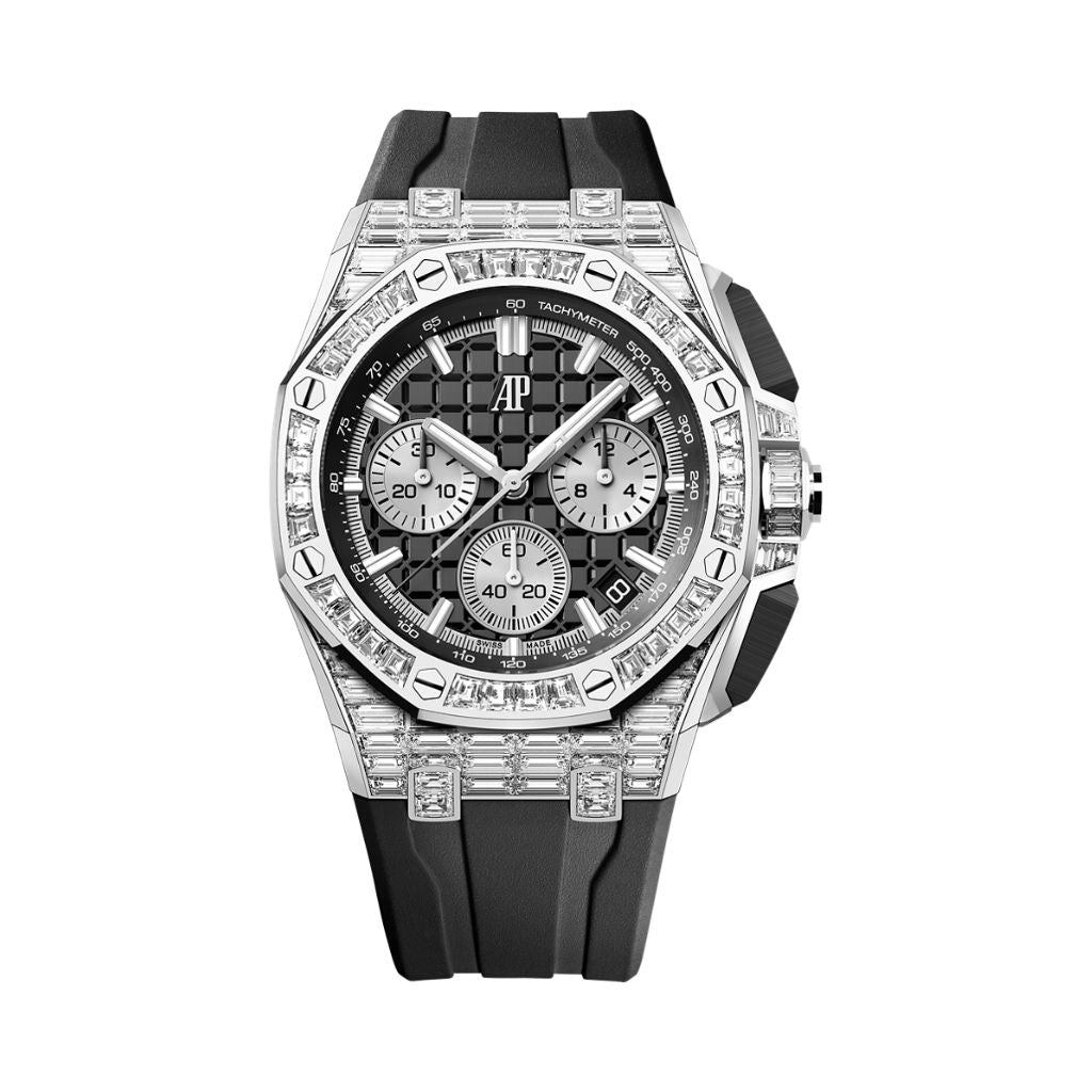 Audemars Piguet Royal Oak Offshore Selfwinding Chronograph 43 mm Black Dial with Diamonds 18-Carat White Gold Rubber Strap 26425BC.ZZ.D002CA.01 - WATCHXNYC