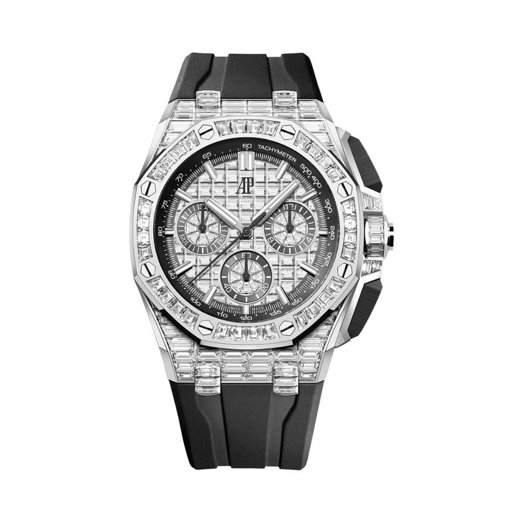 Audemars Piguet Royal Oak Offshore Selfwinding Chronograph 43 mm Diamond Paved Dial 18-Carat White Gold Rubber Strap 26425BC.ZZ.D002CA.02 - WATCHXNYC