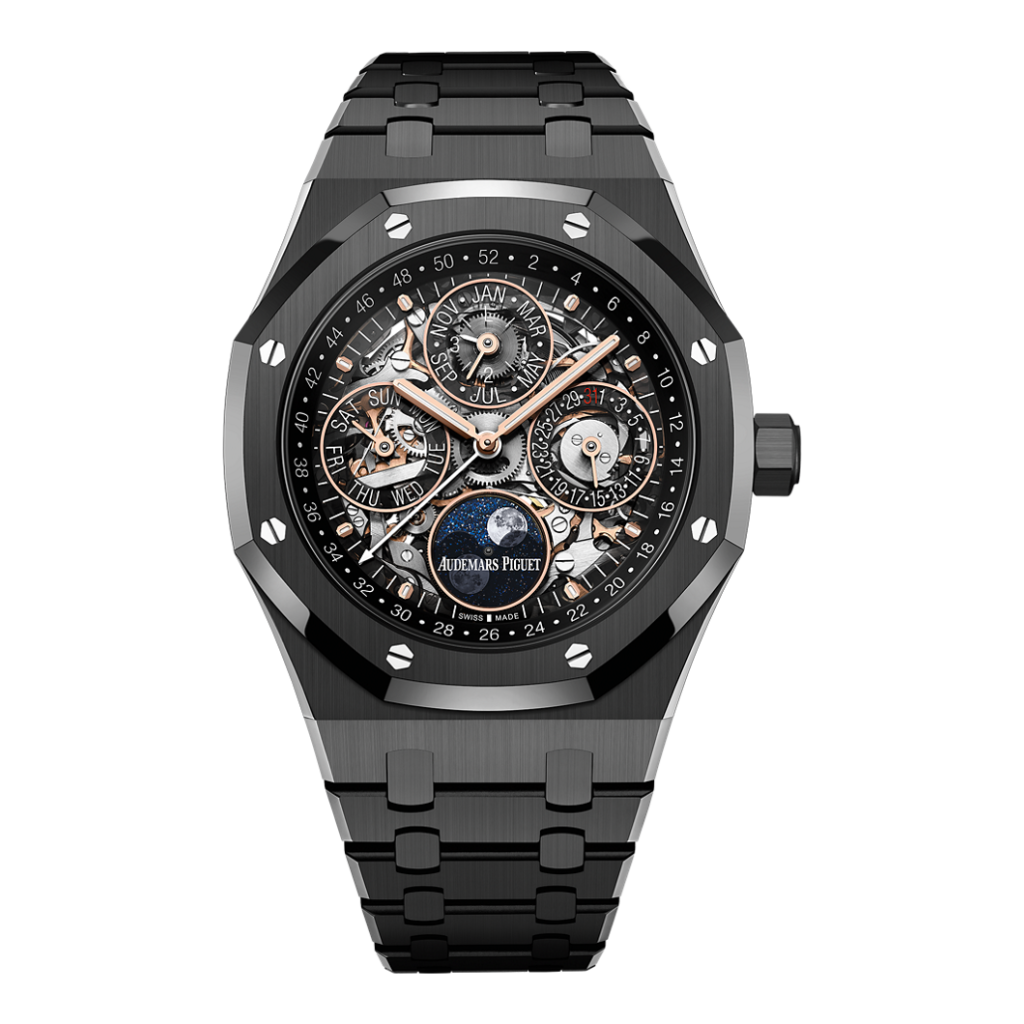 Audemars Piguet Royal Oak Perpetual Calendar Openworked 41 mm Transparent Dial Black Ceramic Bracelet 26585CE.OO.1225CE.01 - WATCHXNYC