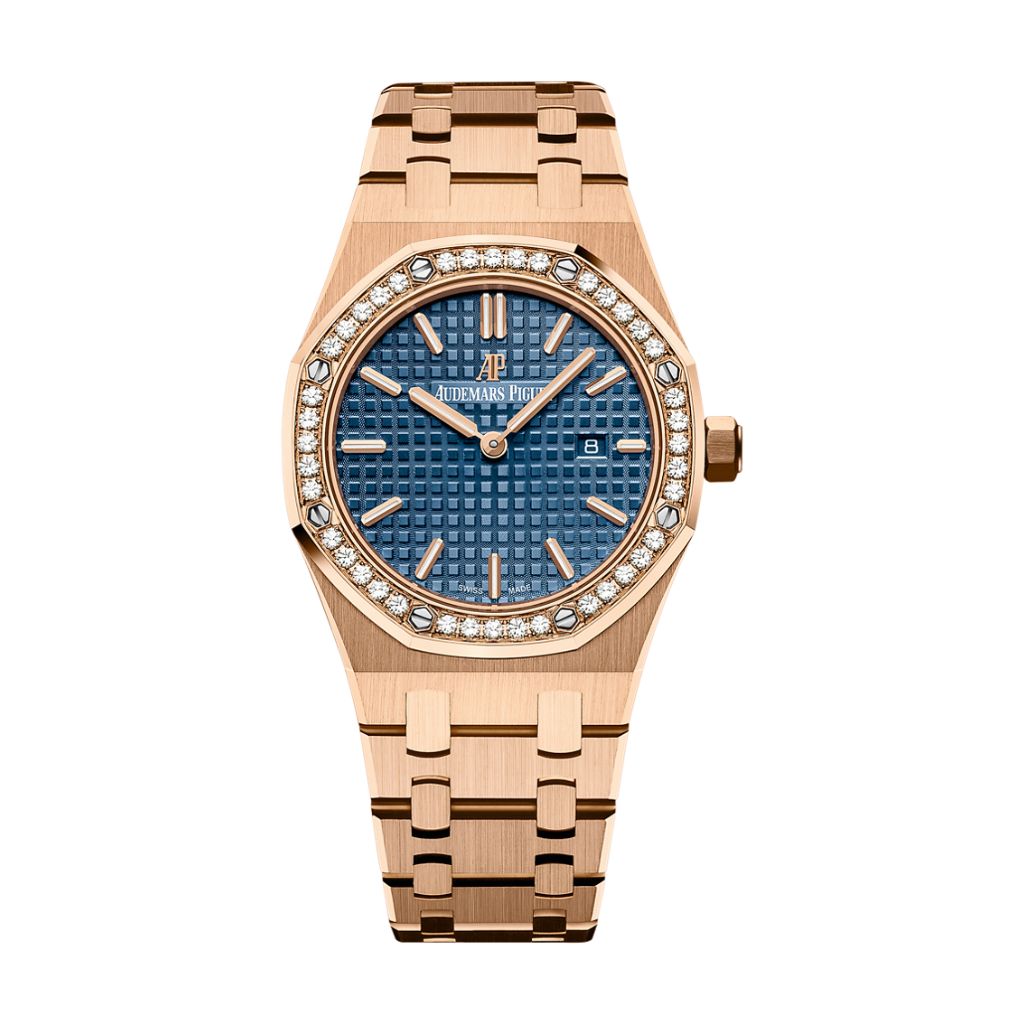 Audemars Piguet Royal Oak Quartz 33 mm Blue Dial with Diamonds 18-Carat Pink Gold Bracelet 67651OR.ZZ.1261OR.02 - WATCHXNYC