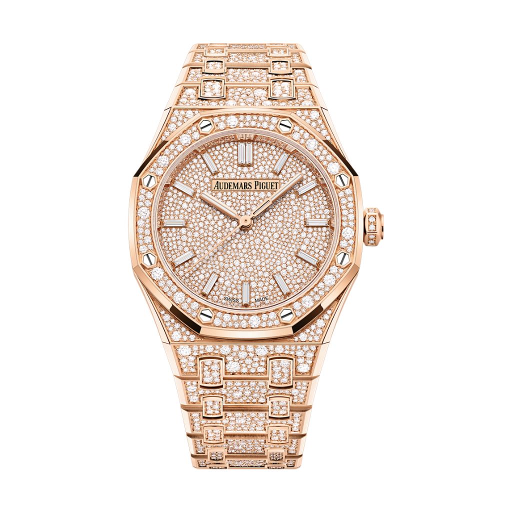Audemars Piguet Royal Oak Selfwinding 34 mm Diamond Paved Dial 18-Carat Pink Gold Bracelet 77452OR.ZZ.1365OR.01 - WATCHXNYC