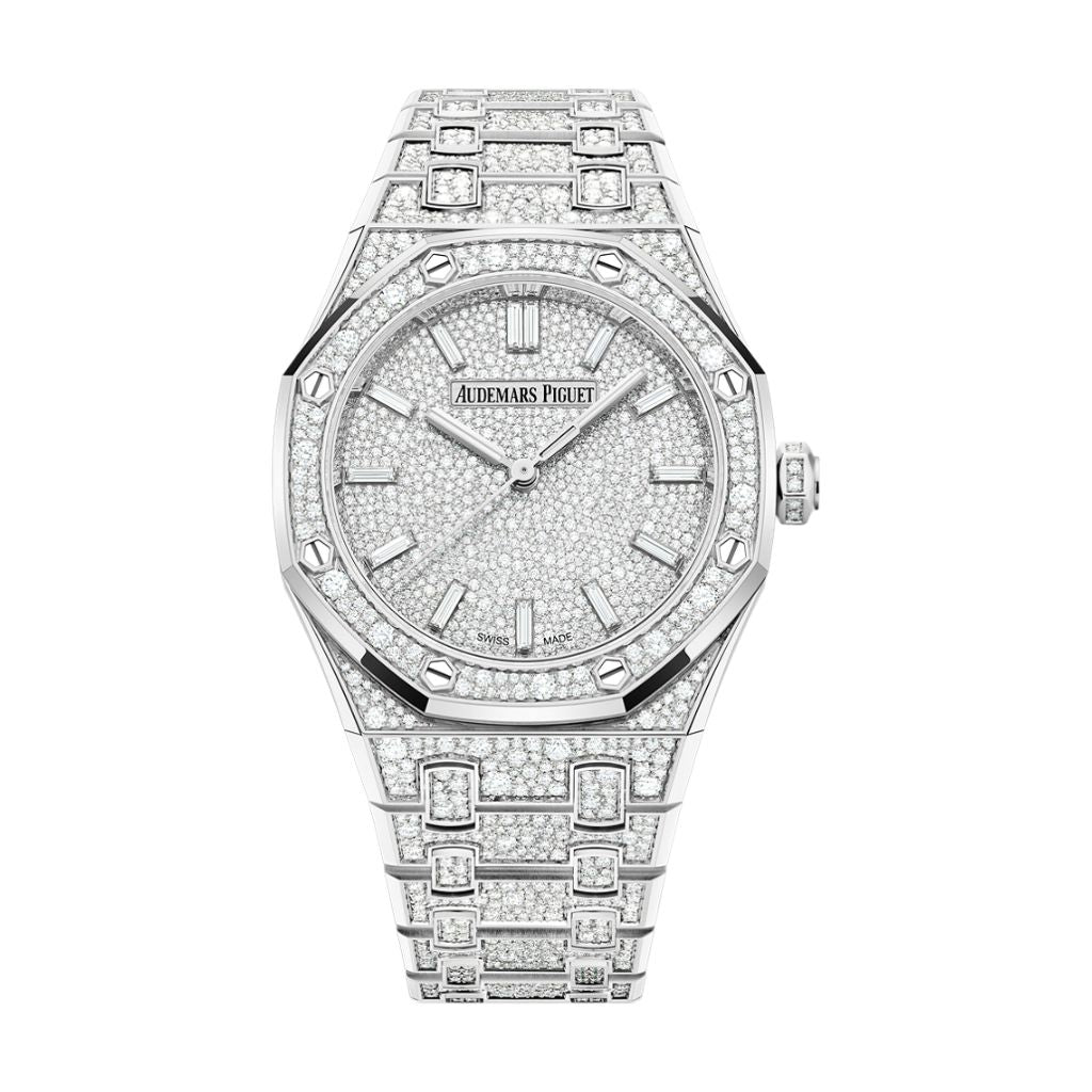 Audemars Piguet Royal Oak Selfwinding 34 mm Diamond Paved Dial 18-Carat White Gold Bracelet 77452BC.ZZ.1365BC.01 - WATCHXNYC