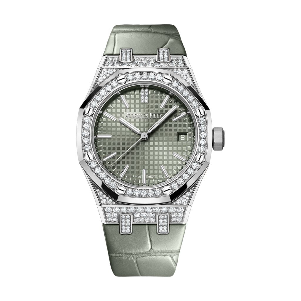 Audemars Piguet Royal Oak Selfwinding 37 mm Green Dial with Diamonds 18-Carat White Gold   Strap 15551BC.ZZ.D405CR.01 - WATCHXNYC