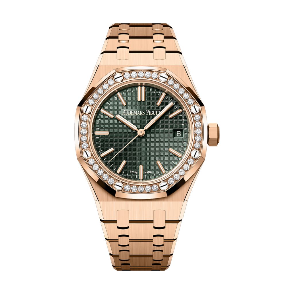 Audemars Piguet Royal Oak Selfwinding 37 mm Khaki Green Dial with Diamonds 18-Carat Pink Gold Bracelet 15551OR.ZZ.1356OR.06 - WATCHXNYC
