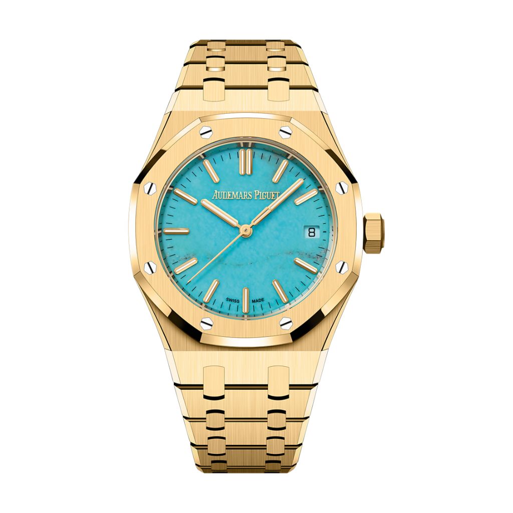 Audemars Piguet Royal Oak Selfwinding 37 mm Turquoise Dial 18-Carat Yellow Gold Bracelet 15550BA.OO.1356BA.01 - WATCHXNYC