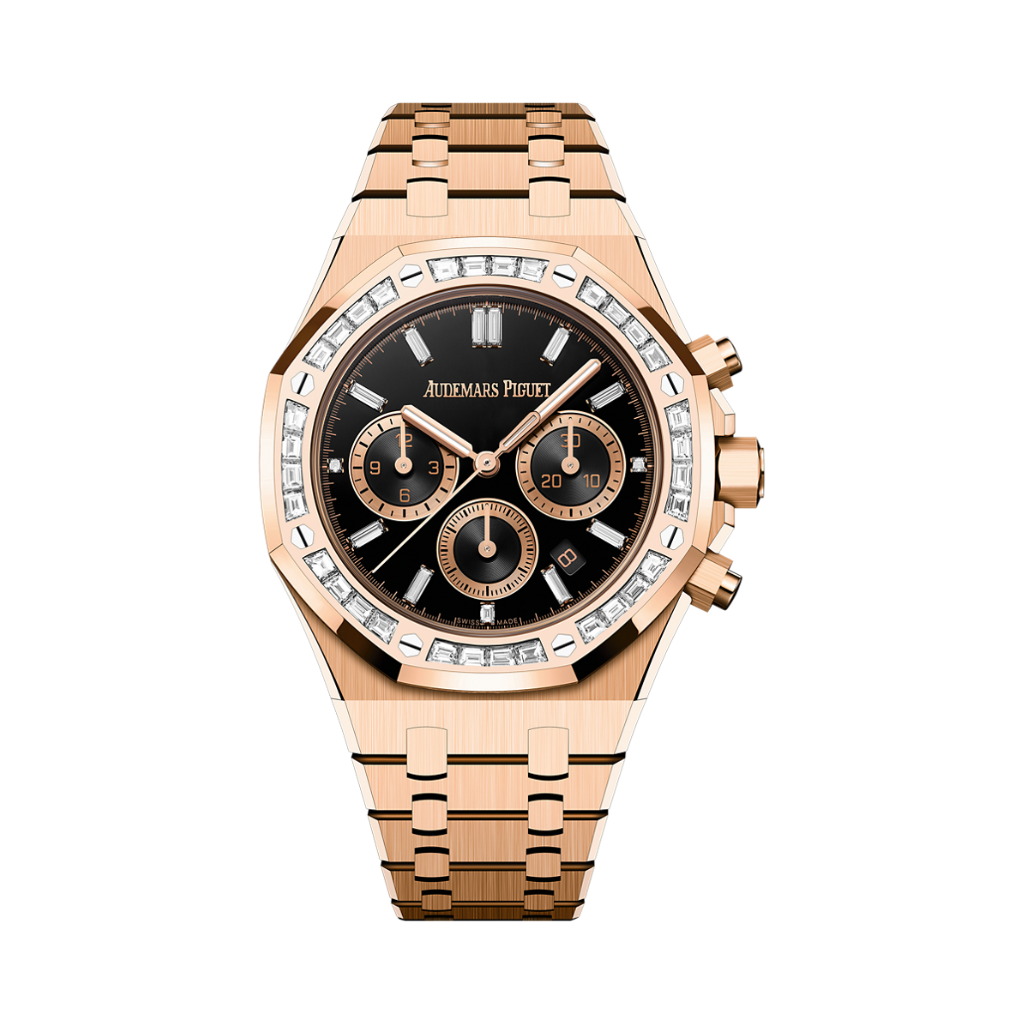 Audemars Piguet Royal Oak Selfwinding Chronograph 38 mm Black Dial with Diamonds 18-Carat Pink Gold Bracelet 26715OR.ZZ.1356OR.02 - WATCHXNYC