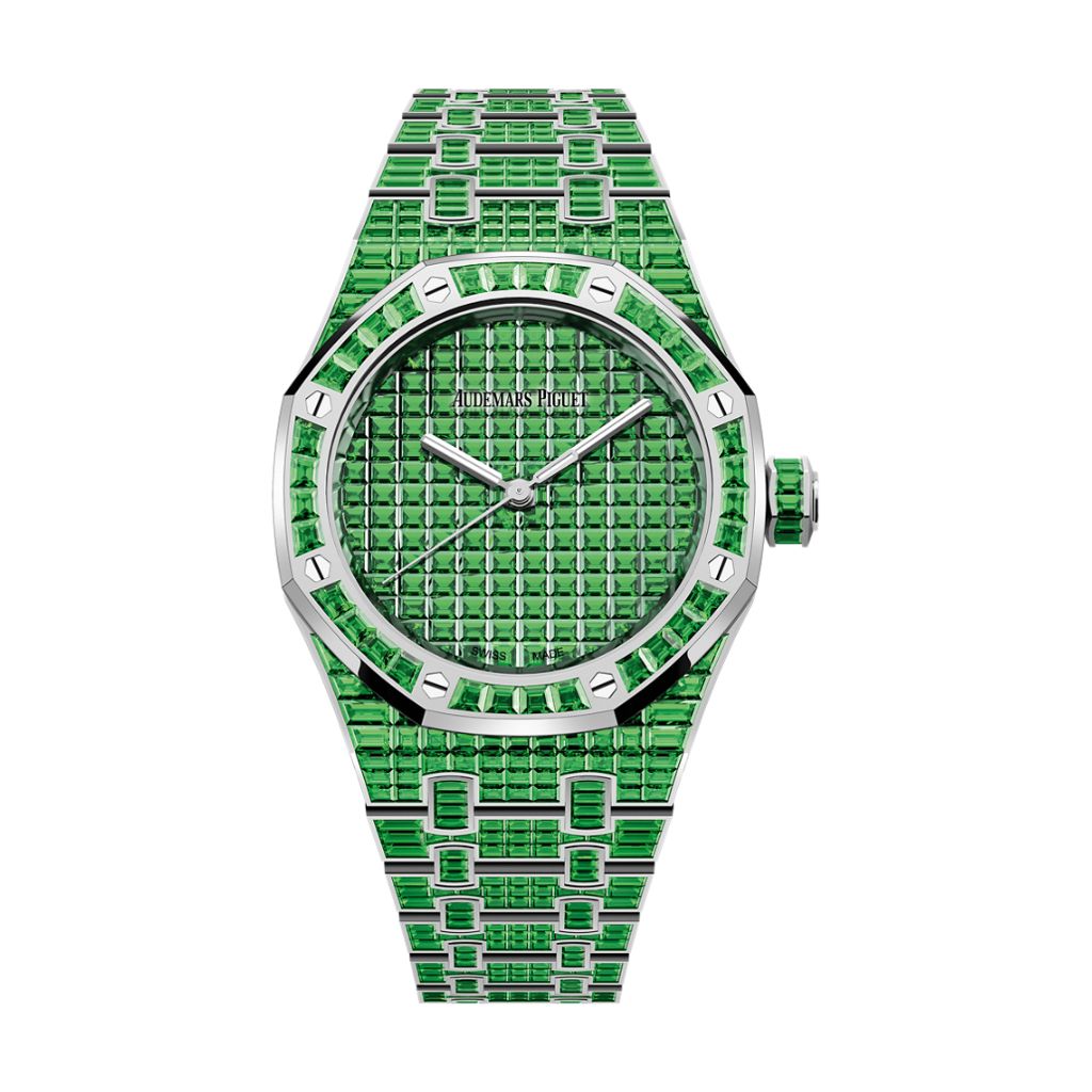 Audemars Piguet Royal Oak Selfwinding Tsavorite "50th Anniversary" 37 mm Diamond Paved Dial 18-Carat White Gold Bracelet 15554BC.TV.1274BC.01 - WATCHXNYC