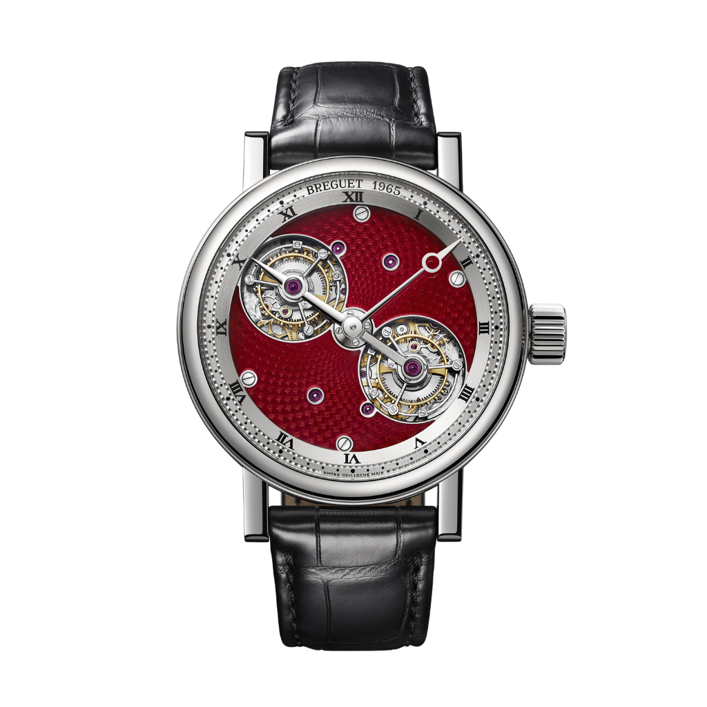 Breguet Classique 44 mm Red Dial Platinum Black Leather Strap 5347PT/2P/9ZU - WATCHXNYC