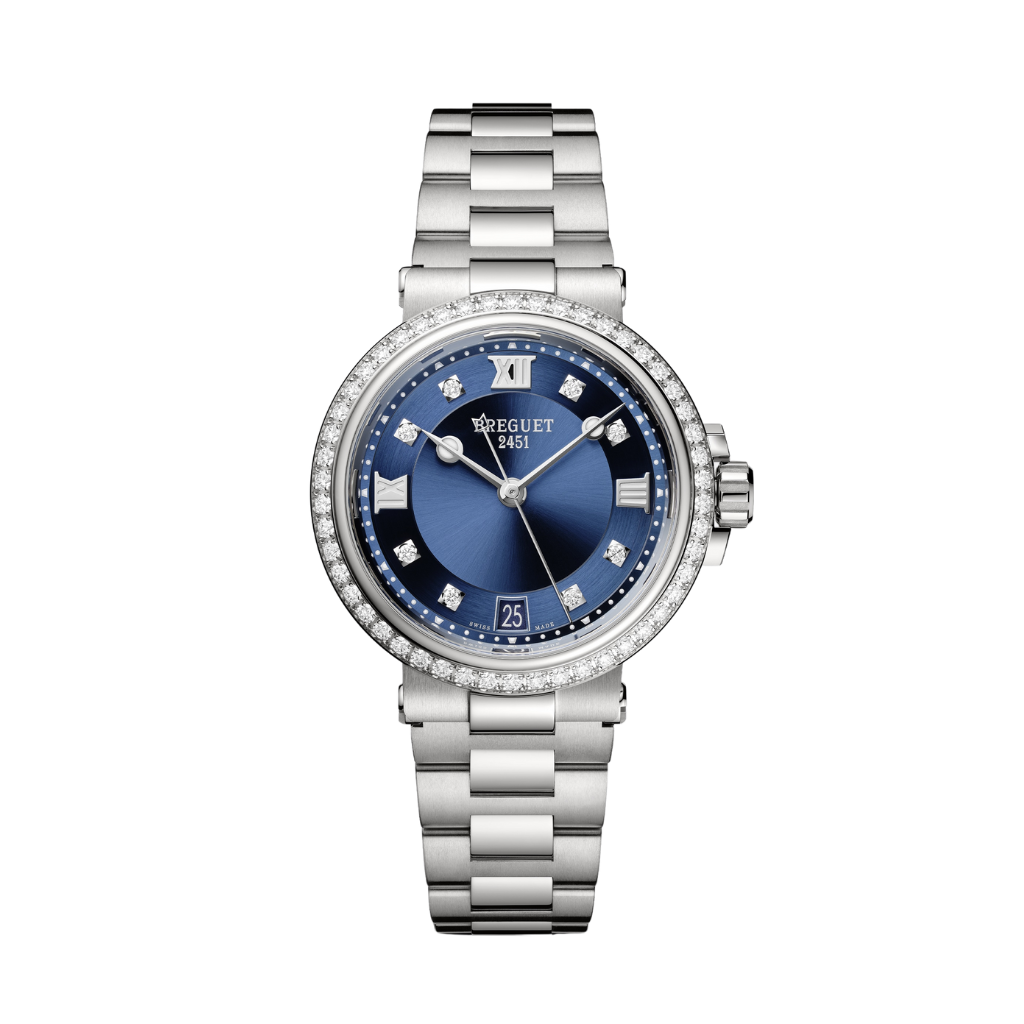 Breguet Marine 33.8 mm Blue Dial with Diamonds Stainless Steel Bracelet 9518ST/YD/S80/D001 - WATCHXNYC