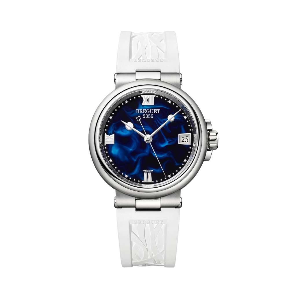 Breguet Marine 33.8 mm Blue Handcrafted Lacquered Dial Stainless Steel White Rubber Strap 9517ST/E2/584 - WATCHXNYC