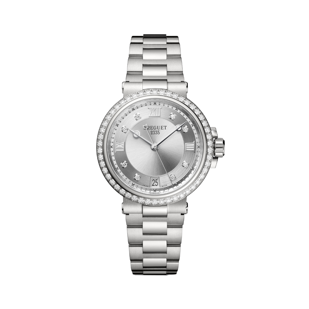 Breguet Marine 33.8 mm Silver Dial with Diamonds Stainless Steel Bracelet 9518ST/1D/S80/D001 - WATCHXNYC