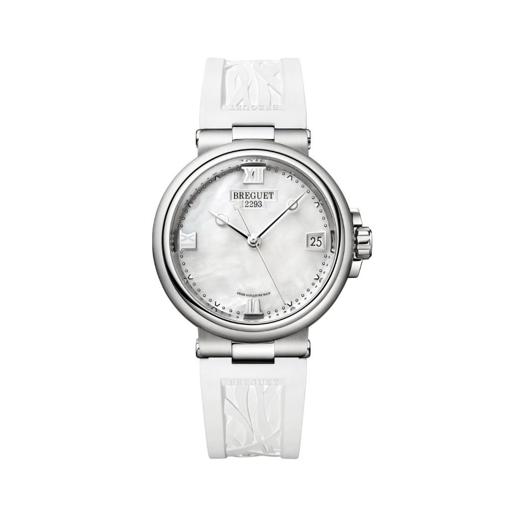 Breguet Marine 33.8 mm White Mother-Of-Pearl Dial Stainless Steel White Rubber Strap 9517ST/5W/584 - WATCHXNYC