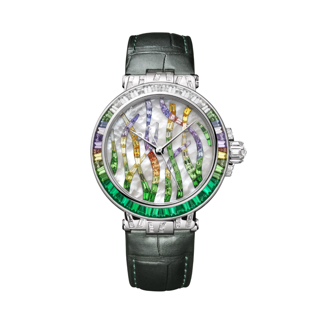 Breguet Marine 35.8 mm White Mother-Of-Pearl Dial with Diamonds White Gold Black Leather Strap 9509BB/5E/984/ED0E - WATCHXNYC
