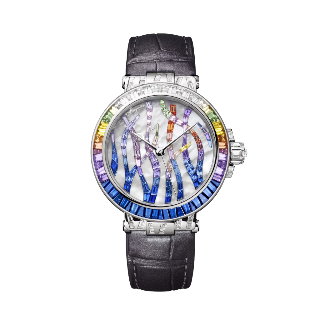 Breguet Marine 35.8 mm White Mother-Of-Pearl Dial with Diamonds White Gold Black Leather Strap 9509BB/5S/984/SD0S - WATCHXNYC