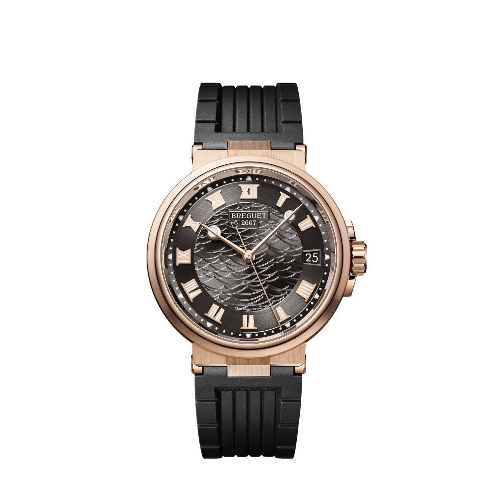 Breguet Marine 40 mm Dark Grey Dial 18k Rose Gold Black Rubber Strap 5517BR/G3/5ZU - WATCHXNYC