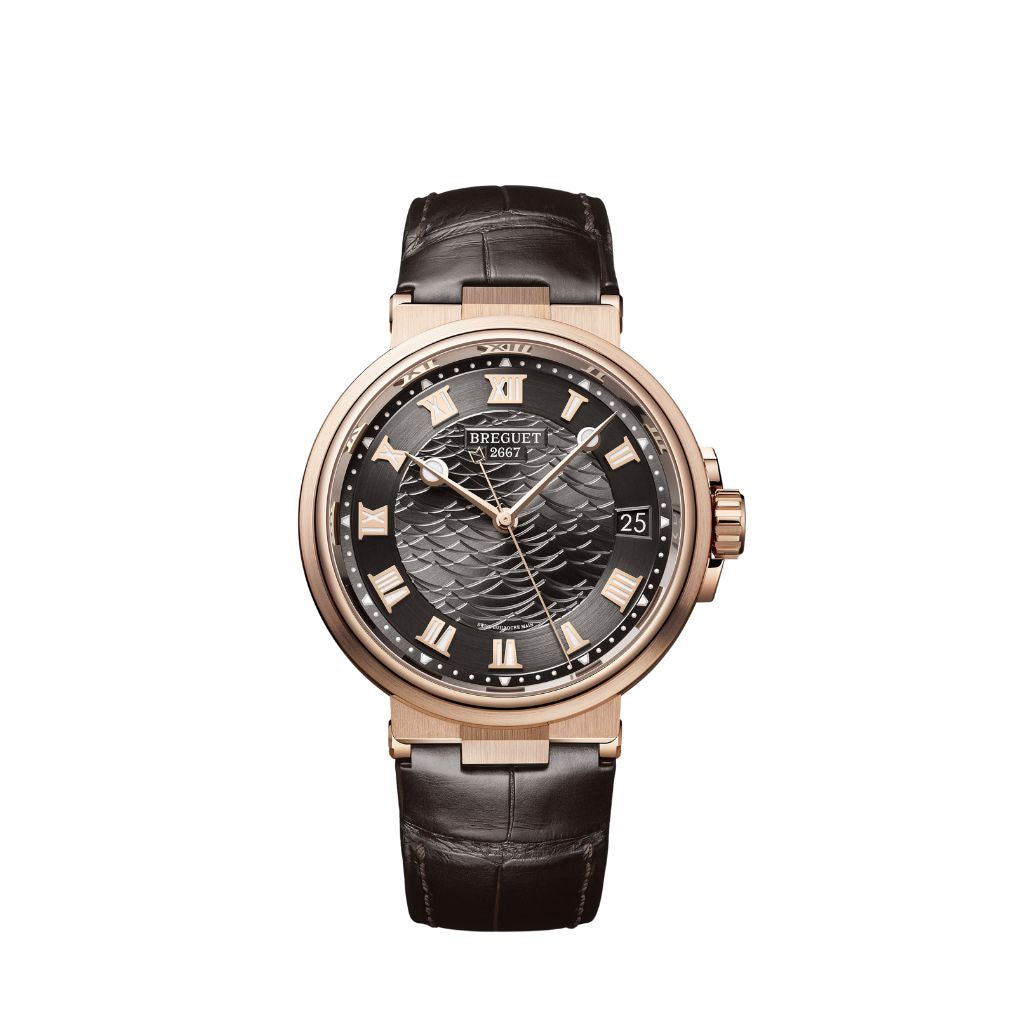 Breguet Marine 40 mm Dark Grey Dial 18k Rose Gold Brown Leather Strap 5517BR/G3/9ZU - WATCHXNYC