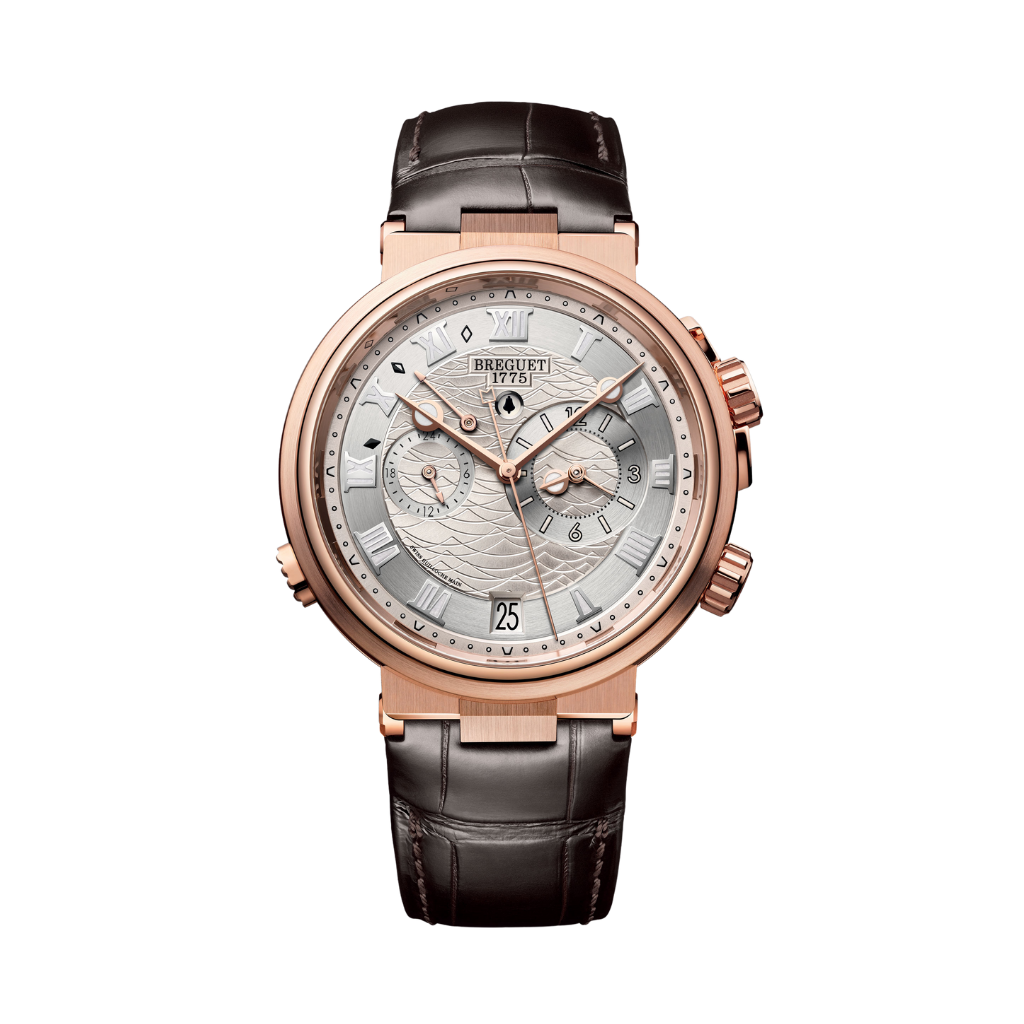 Breguet Marine 40 mm Silver Dial 18k Rose Gold Dark Brown Leather Strap 5547BR/12/9ZU - WATCHXNYC