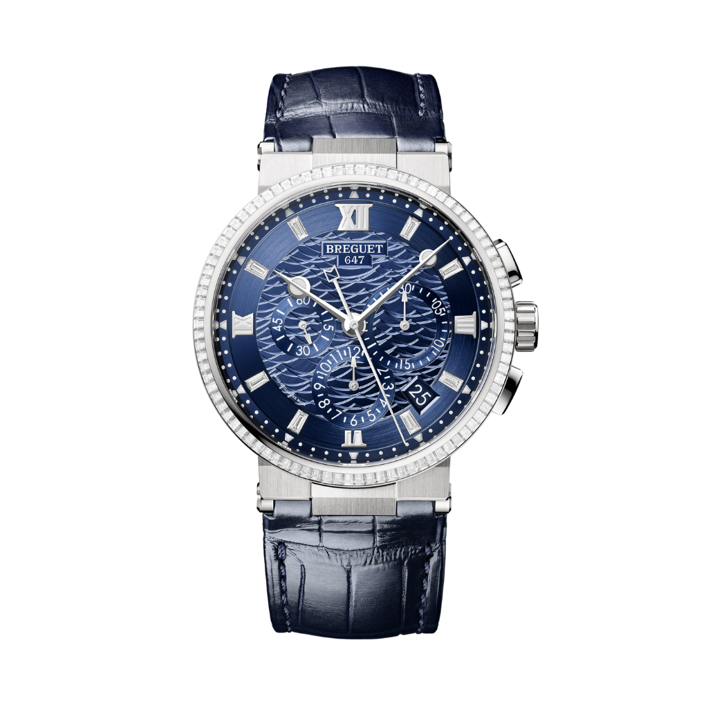 Breguet Marine 42.3 mm Blue Dial with Diamonds White Gold Black Leather Strap 5529BB/YD/9WV/D0 - WATCHXNYC
