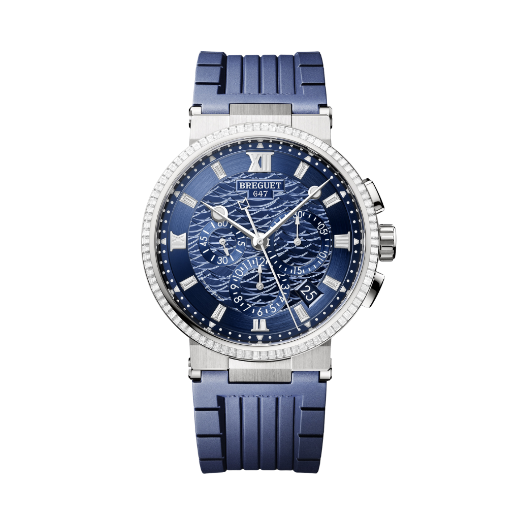 Breguet Marine 42.3 mm Blue Dial with Diamonds White Gold Blue Rubber Strap 5529BB/YD/5WV/D0 - WATCHXNYC