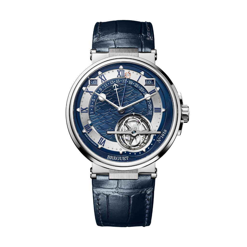Breguet Marine 43.9 mm Blue Dial Platinum Blue Leather Strap 5887PT/Y2/9WV - WATCHXNYC