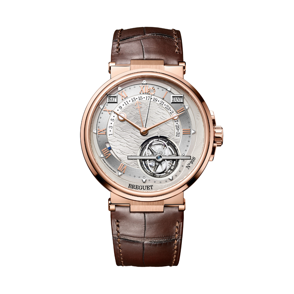 Breguet Marine 43.9 mm Silver Dial 18k Rose Gold Brown Leather Strap 5887BR/12/9WV - WATCHXNYC