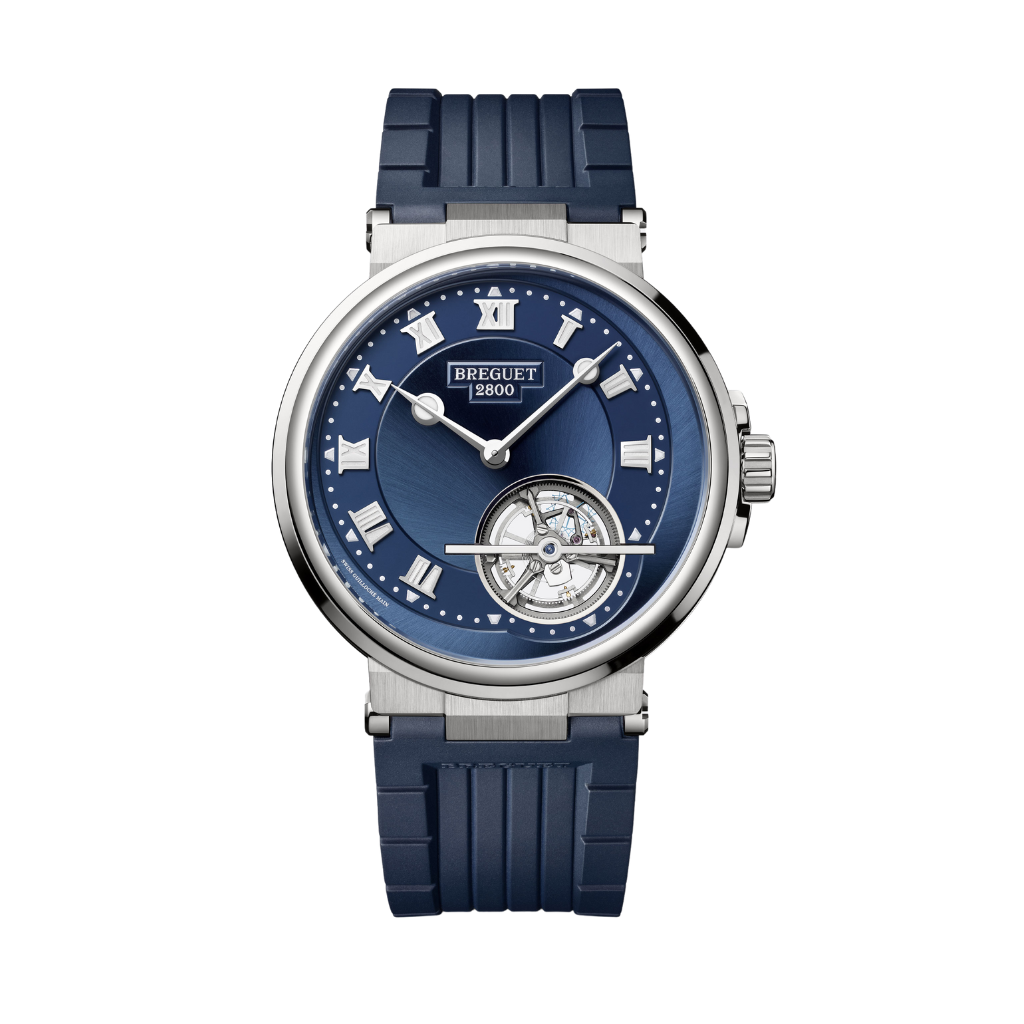 Breguet Marine Tourbillon 5577 42.5 mm Blue Dial Platinum Blue Rubber Strap 5577PT/Y2/5WV - WATCHXNYC