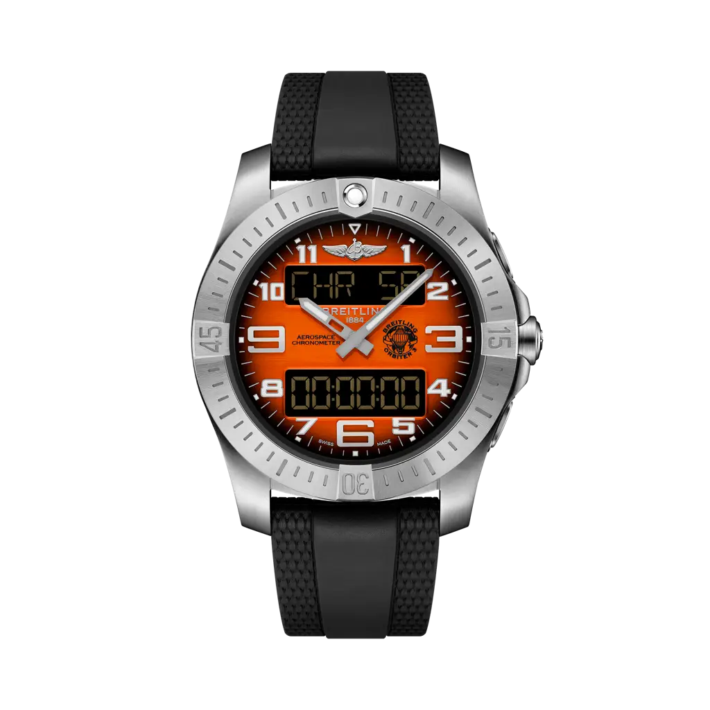Breitling Aerospace B70 Orbiter 43 mm Orenge Dial Titanium Black Rubber Strap EB70101A1O1S1 - WATCHXNYC