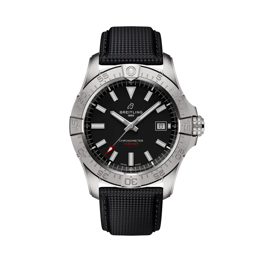 Breitling Avenger Automatic 42 mm Black Dial Stainless Steel   Leather Strap A17328101B1X1 - WATCHXNYC