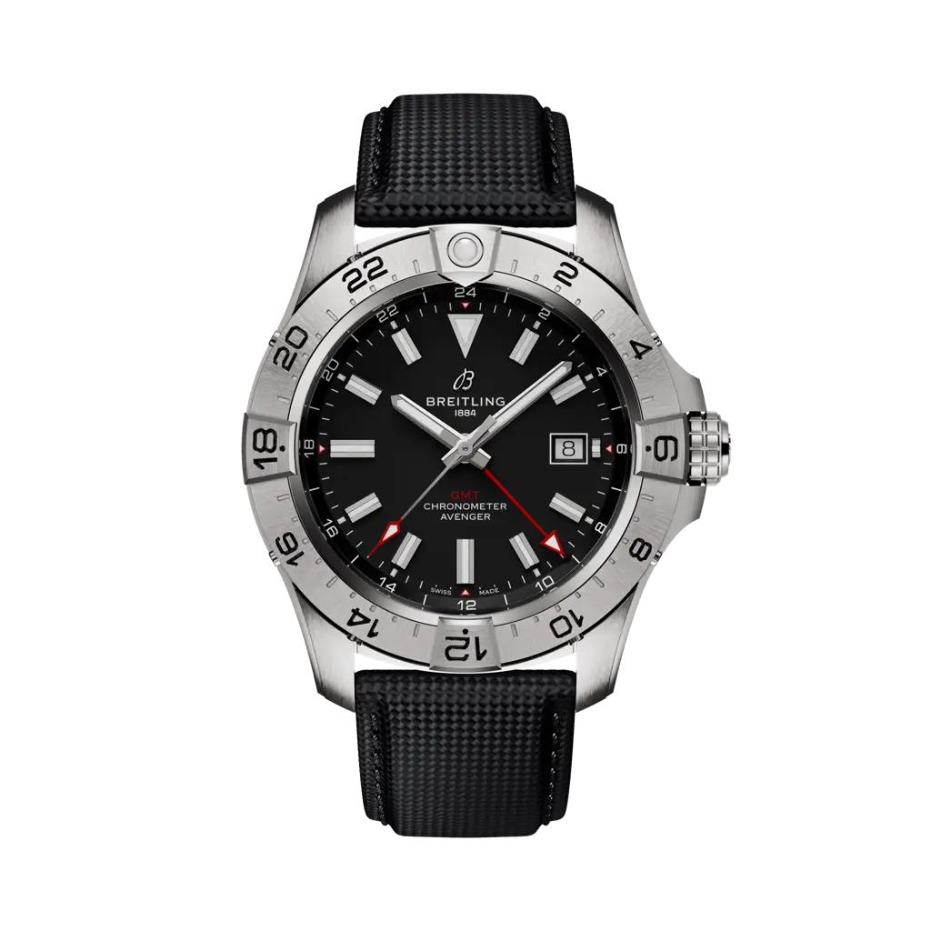 Breitling Avenger Automatic GMT 44 mm Black Dial Stainless Steel   Leather Strap A32320101B1X1 - WATCHXNYC