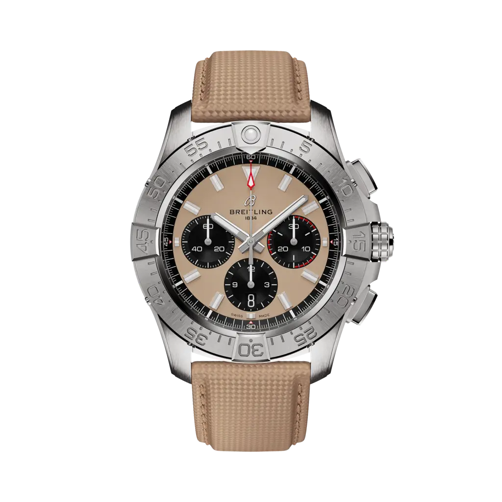 Breitling Avenger B01 Chronograph 44 mm Black And Pink Dial Stainless Steel   Leather  Strap AB0147101A1X1 - WATCHXNYC