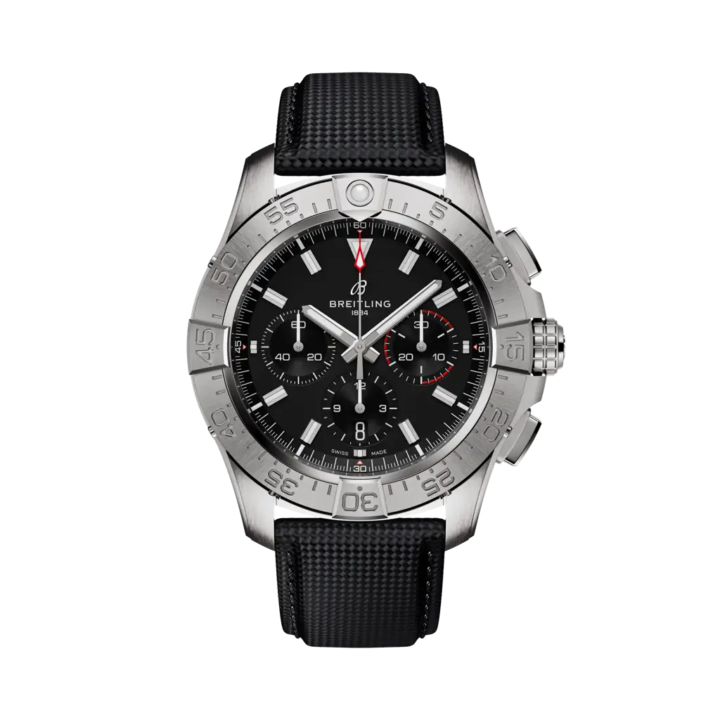 Breitling Avenger B01 Chronograph 44 mm Black  Dial Stainless Steel   Leather Anthracite Strap AB0147101B1X1 - WATCHXNYC